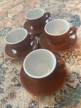 Point Set of Espresso Cups & Saucers Brown with White Interior